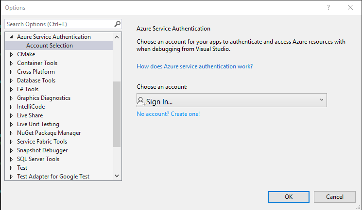 Azure Authentication in Visual Studio